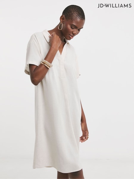 JD Williams Natural Linen Collared Tunic Dress (W60253) | £32
