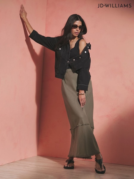 JD Williams Green Linen Frayed Maxi Skirt (W60254) | £30