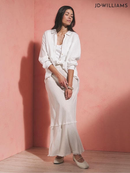 JD Williams Natural Linen Frayed Maxi Skirt (W60269) | £30