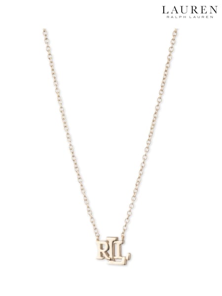 Lauren Ralph Lauren Gold Tone 16 Carded Logo Pendant Necklace (W60274) | £55