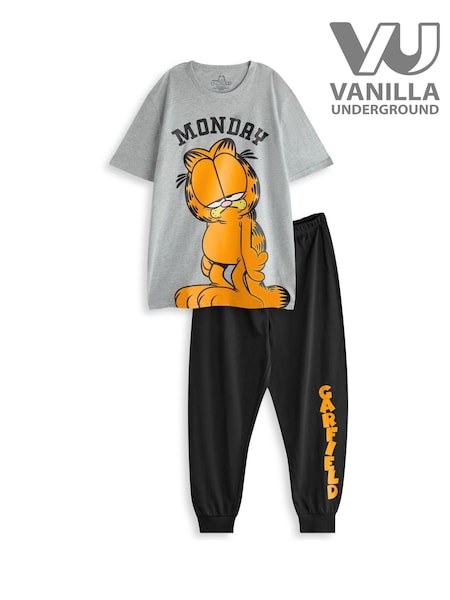 Vanilla Underground Black Mens Garfield Short Sleeve Long Leg Pyjamas Set (W60277) | £28