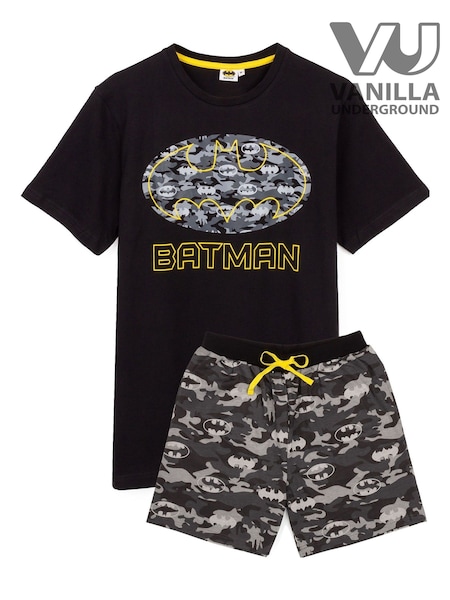 Vanilla Underground Black Mens DC Comics Batman Short Sleeve Long Leg 100% Cotton Pyjamas Set (W60299) | £25
