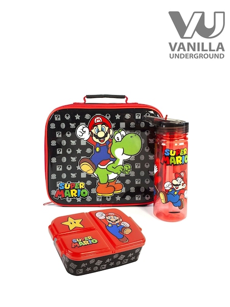 Vanilla Underground Black Kids Nintendo Super Mario Lunch Bag Bottle and Snack Pot Set (W60302) | £25