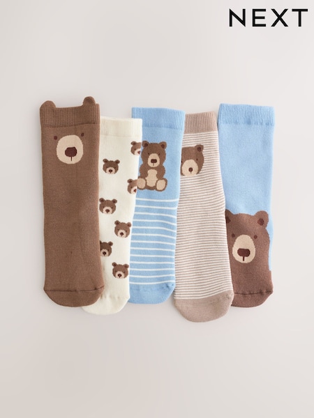 Light Blue Bear Cosy Terry Cotton Rich Socks 5 Pack (W60315) | £8 - £10