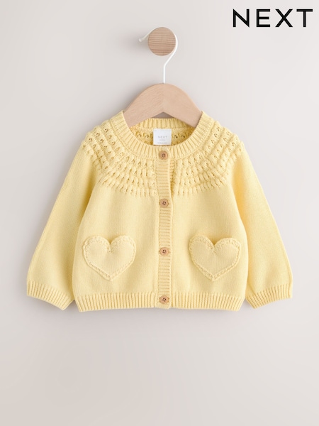 Yellow Baby Heart Pocket Button Through Cardigan (0mths-2yrs) (W60320) | £13 - £15