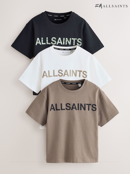 smALLSAINTS Black/Brown Logo Crew Neck Relaxed T-Shirts 3 Pack (W60338) | £30 - £36