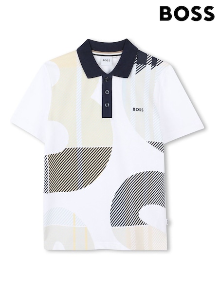 BOSS White Graphic Logo Short Sleeve Polo Shirt (W60427) | £85 - £109