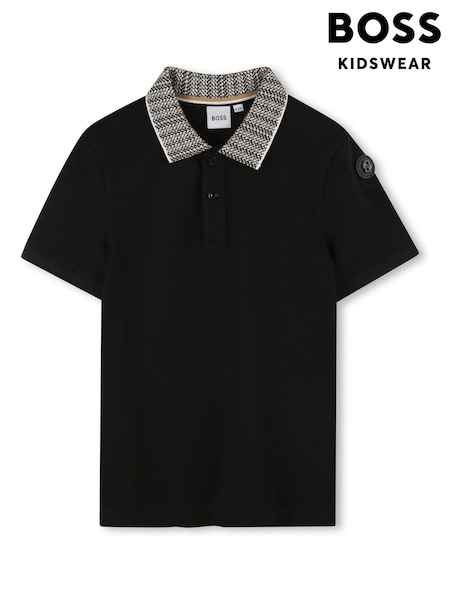 BOSS Black Patterned Collar Short Sleeve Polo Shirt (W60433) | £85 - £109