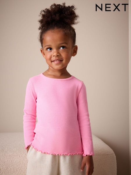 Pink Rib Long Sleeve T-Shirt (3mths-7yrs) (W60467) | £4 - £6