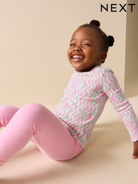 Pink/Green Rib Long Sleeve T-Shirt (3mths-7yrs) (W60476) | £5 - £7