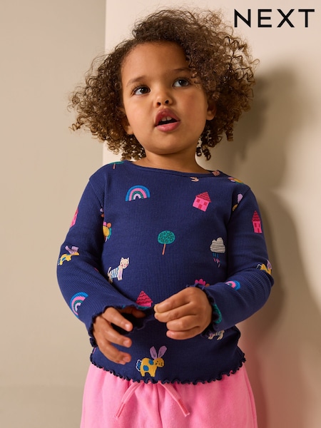 Navy Cats & Dogs Rib Long Sleeve T-Shirt (3mths-7yrs) (W60477) | £5 - £7