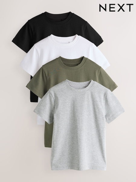 Black/White/Grey/Khaki Regular Fit Short Sleeves T-Shirts 4 Pack (3-16yrs) (W60479) | £16 - £22