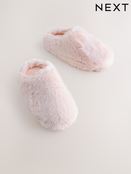 Pink Faux Fur Mule Slippers (W60504) | £10 - £13