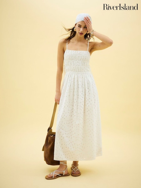 River Island White Broderie Baby Doll Maxi Dress (W60619) | £59