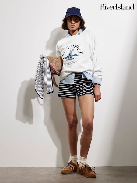 River Island White St Tropez Yacht Sweat Top (W60622) | £36