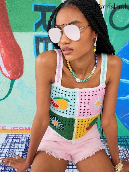 River Island Cream Multicolour Crochet Check Vest (W60638) | £42