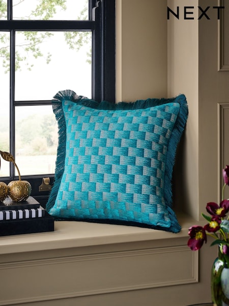 Teal Blue 50 x 50cm Lenny Jacquard Cushion (W60668) | £30