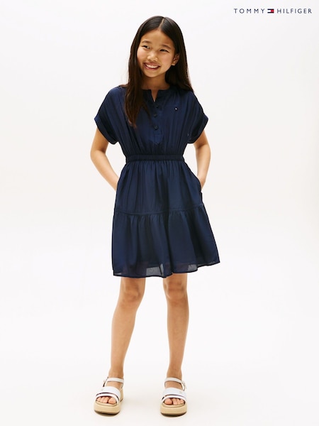 Tommy Hilfiger Blue Short Sleeve Tiered Shirt Dress (W60715) | £50 - £60