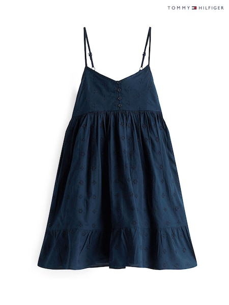 Tommy Hilfiger Blue 100% Cotton Broderie Anglaise Spaghetti Strap Dress (W60717) | £65 - £75
