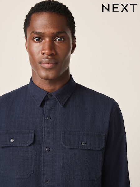 Blue Textured Waffle Long Sleeve Shirt (W60775) | £38