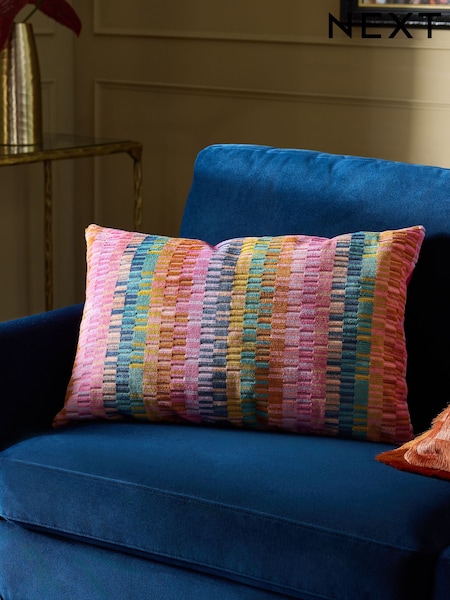 Multi Bright 40 x 59cm Cut Velvet Rio Blocks Cushion (W60800) | £28