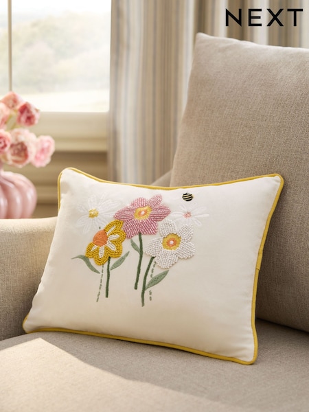 Yellow 30 X 40cm Embellished Daisy And Daffodils Cushion (W60803) | £22