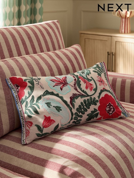 Blue 50 X 30cm Embroidered Leaf Cushion (W60816) | £20