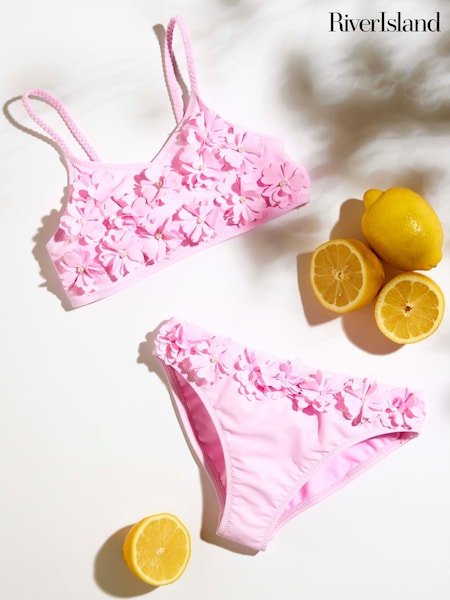 River Island Pink Girls 3D Flower Bikini (W60824) | £22