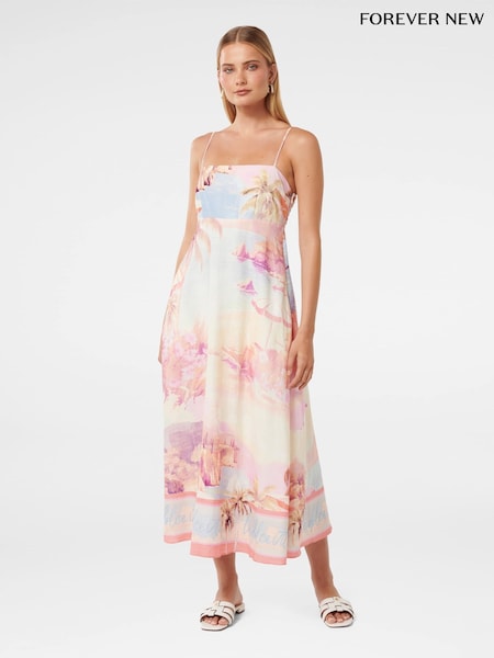 Forever New Cream Joanne Midi Dress with A Touch Of Linen (W60925) | £110
