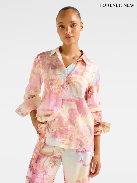 Forever New Pink Oversized Linen Blend Lydia Shirt (W60926) | £0
