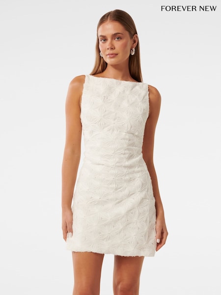 Forever New Cream Finlay Floral Print Textured Mini Dress (W60940) | £90