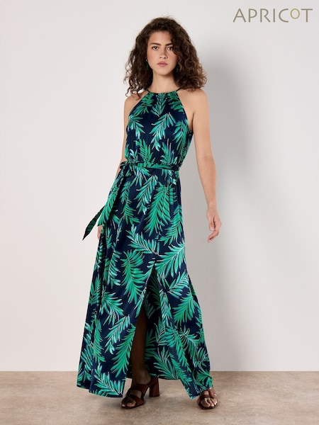 Apricot Blue Block Leaf Rope Tie Maxi Dress (W60949) | £46