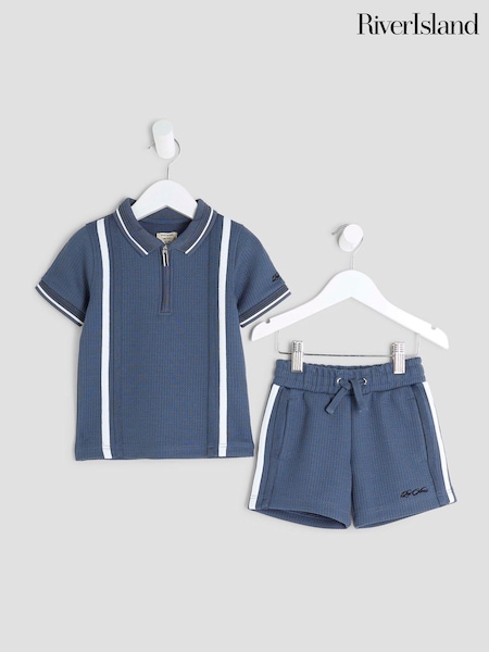 River Island Blue Boys Textured Stripe Polo Set (W60951) | £26