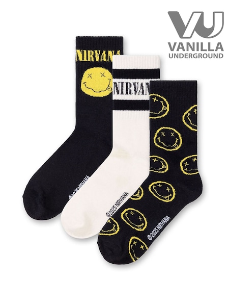 Vanilla Underground Black Mens Nirvana Multicoloured Calf Socks Set of 3 (W60991) | £20