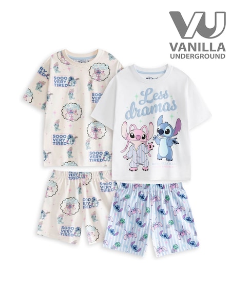 Vanilla Underground White Girls Disney Lilo & Stitch Multicoloured Short Sleeve Short Leg Pyjama Set Multi Pack of 2 (W60993) | £25