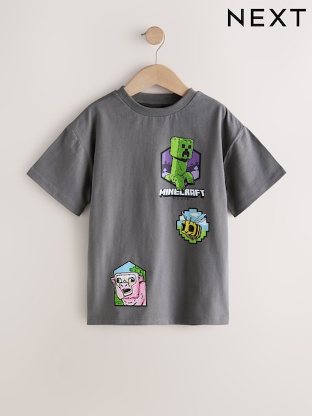 Charcoal Grey Minecraft Oversized Graphic Print T-Shirt (3-16yrs) (W61008) | £15 - £20
