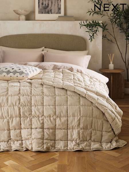 Natural Darcie Textured Quilted Bedspread (W61027) | £45 - £85