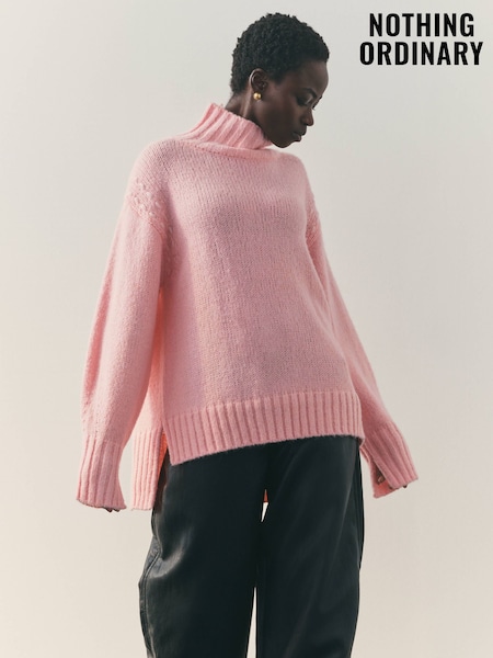Nothing Ordinary Pink Stitch Knitted High Neck Jumper With Wool (W61039) | £89