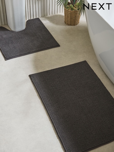 Charcoal Grey Set of 2 Bobble Bath and Pedestal Mat (W61040) | £15