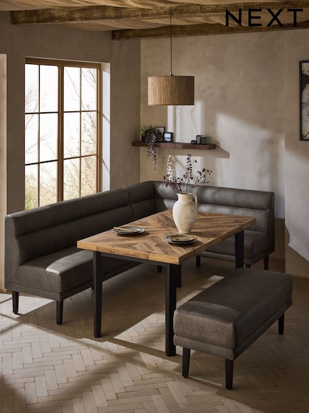 Monza Faux Leather Brown Bronx Corner Bench and Table Set (W61049) | £1,750