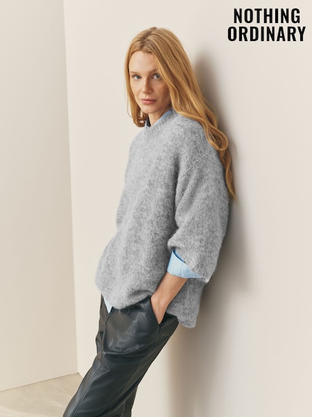 Nothing Ordinary Grey Alpaca Wool Blend Short Sleeve Knitted Top (W61063) | £89