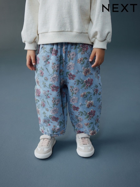 Blue Floral Print Pullon Barrel Jeans (3mths-7yrs) (W61137) | £14 - £16