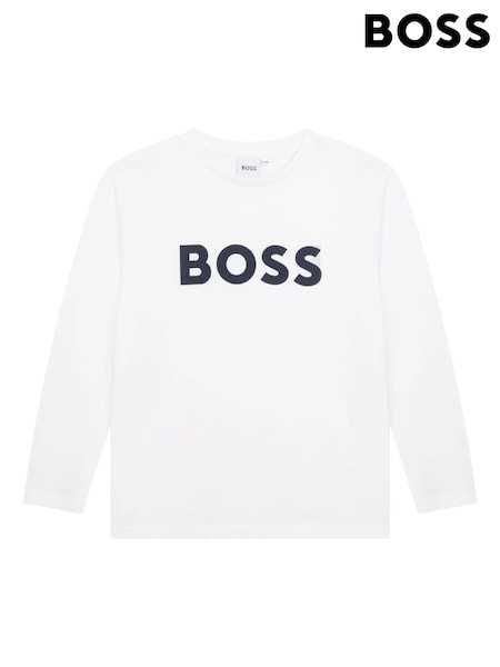 BOSS White Logo Long Sleeve T-Shirt (W61178) | £49 - £59