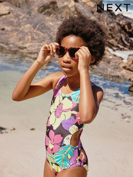 Black Tropical Cutout Swimsuit (3-16yrs) (W61181) | £12 - £17