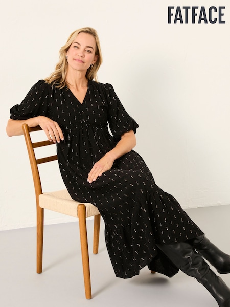 FatFace Milly Black Petite Metallic Midi Dress (W61240) | £79