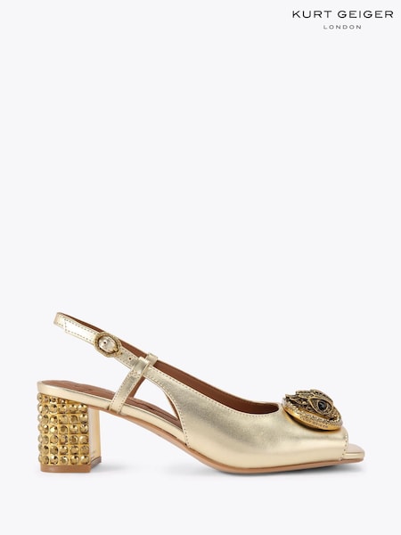 Kurt Geiger London Gold Chelsea Block Sling Shoes (W61268) | £179