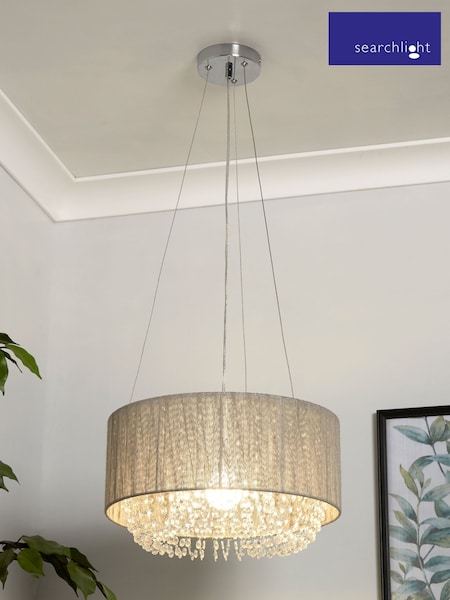 Searchlight Grey Chrome and Clear Ethereal Beaded Ceiling Pendant Light (W61359) | £92