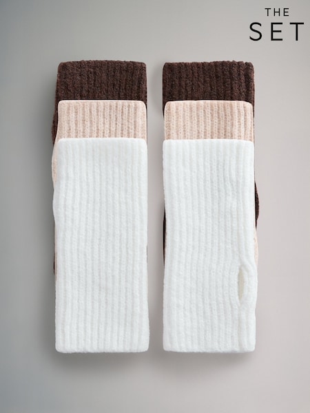 The Set Oat/Chocolate Brown/Cream 3 Pack Fingerless Knitted Gloves (W61404) | £13.50