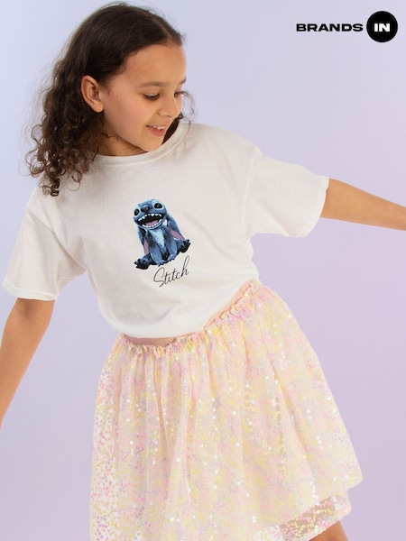 Brands In White 100% Cotton Disney Stitch Flower T-Shirt (W61440) | £18