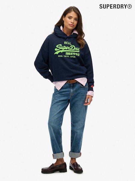 Superdry Blue Relaxed 100% Cotton Vintage Logo Neon Hoodie (W61494) | £55